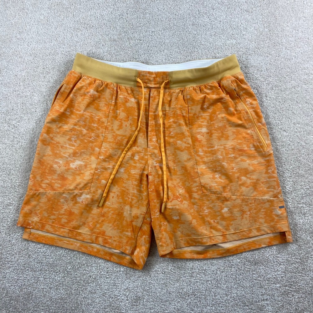Lululemon License To Train Shorts Mens Large Orange Space Dye 7 Inch LM7BDXS